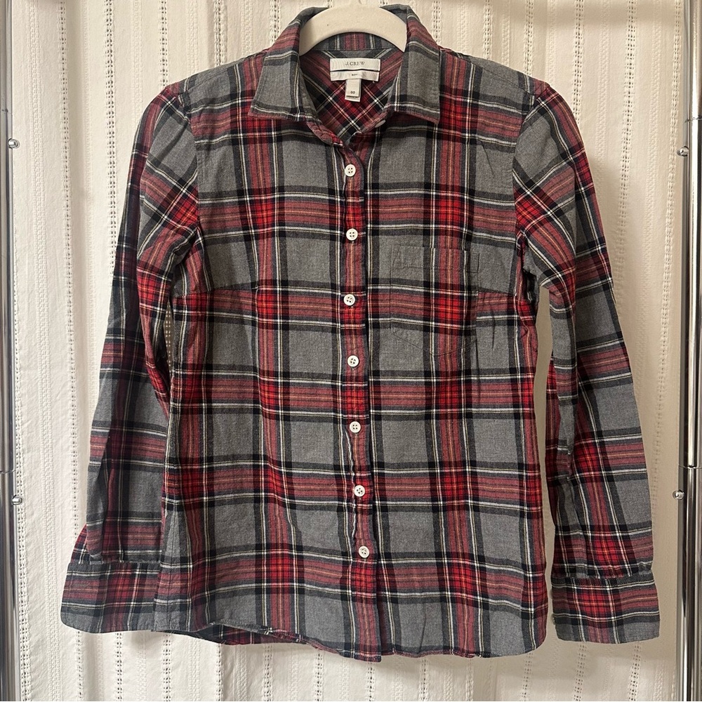 J. Crew Kids Plaid Button Down Shirt - Red and Gray, classic plaid, like new!